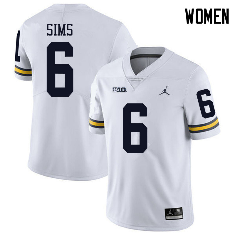 Jordan Brand Women #6 Myles Sims Michigan Wolverines College Football Jerseys Sale-White